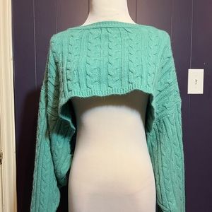 Turquoise Blue Knitted long sleeve Crop Top